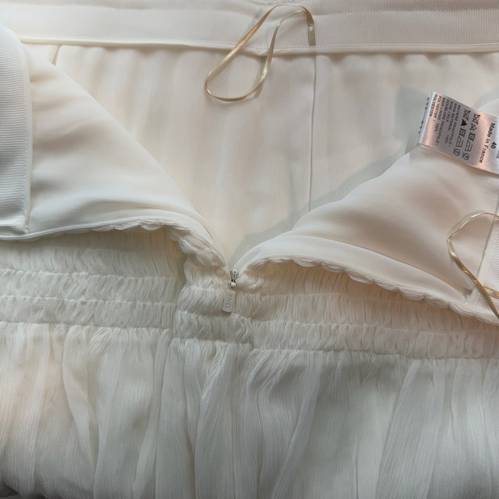 Chloe 100% Silk Smocked Maxi Skirt Iconic Milk Ivory Double Layer NWT US 8–10 - Picture 6 of 13
